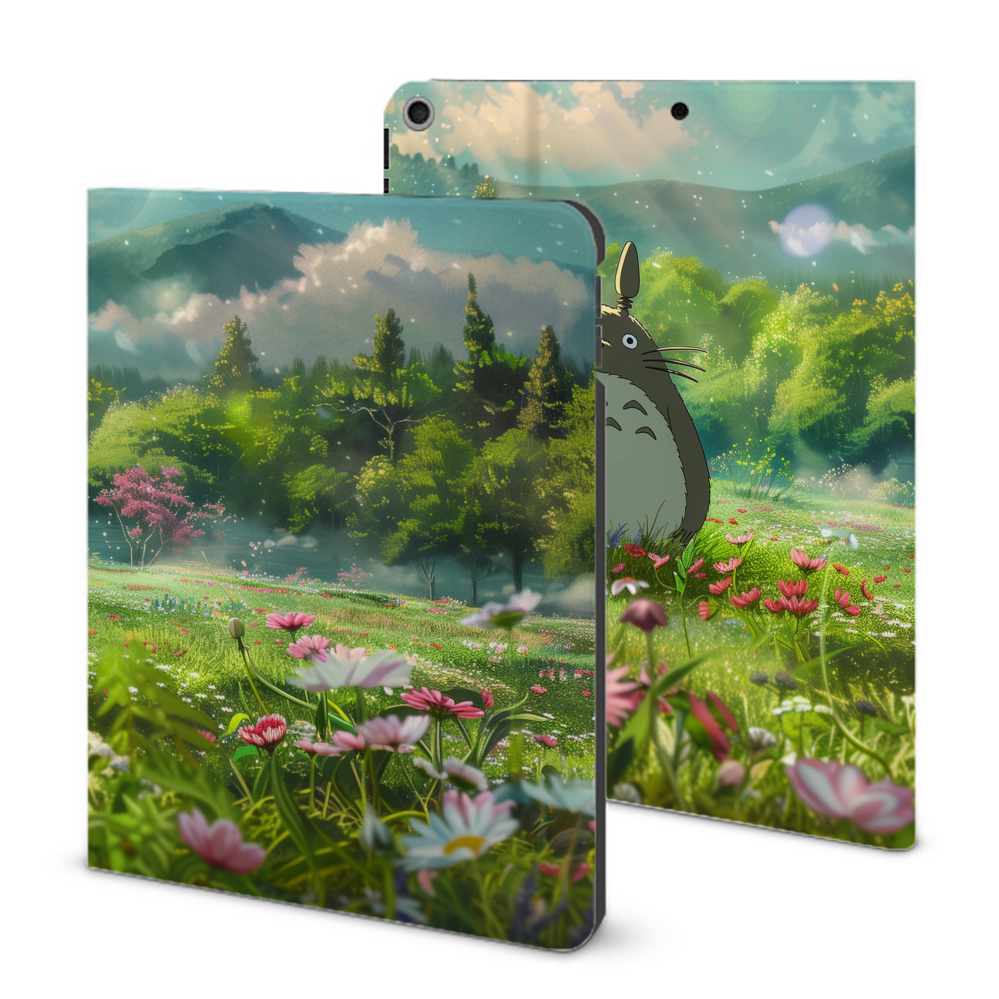 （画像用） となりのトトロ 草壁メイ 草壁サツキ My Neighbor Totoro Satsuki Kusakabe Mei Kusakabe IPad ケース ブック型 PUレザー TPU 耐衝撃 軽量 薄型 ペン収納なし 全面保護 IPad 各モデル対応